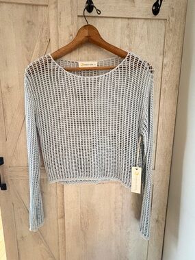 Ocean Drive Lightweight Open-Knit Long Sleeve Top - Light Blue